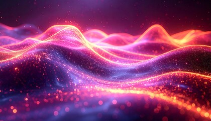 Wall Mural - Abstract glowing particles forming undulating waves