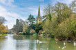 A view up the River Avon towards the Holy Trinity Church in Stratford, UK in springtime