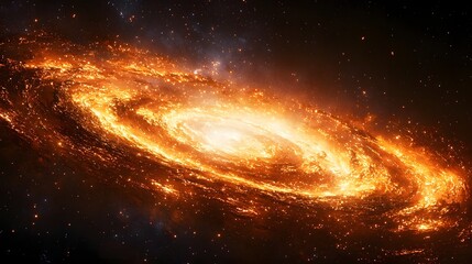 Wall Mural - a vibrant spiral galaxy glows with intense orange and yellow light against the dark expanse of the u
