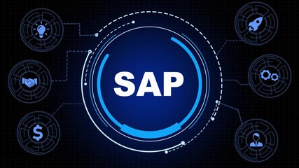 SAP System Software Automation concept on virtual screen data center. Business, modern technology, internet and networking concept.