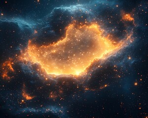 Wall Mural - a vibrant ethereal nebula glows with fiery orange and golden light against a deep cosmic void filled