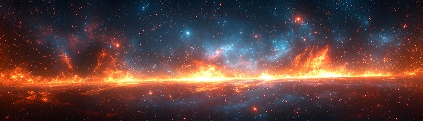 Wall Mural - a vast vibrant cosmic vista featuring glowing nebulae and a brilliant fiery horizon across deep spac