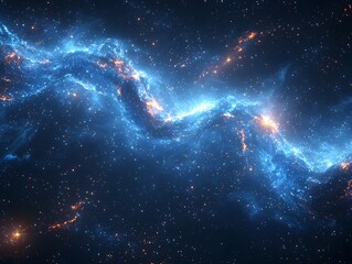 Wall Mural - a vibrant blue and orange nebula swirls with shimmering light amidst countless stars in deep space