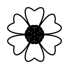 Wall Mural - simple black and white flower line art with heart petals