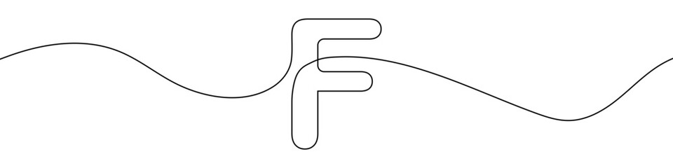 Letter F in one line art style. Letter F drawing with editable stroke