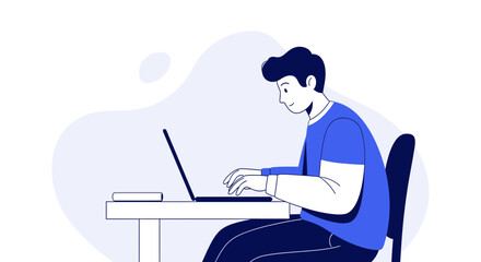 Man Working On Laptop At Desk, Demonstrating Focused Productivity, Using Technology