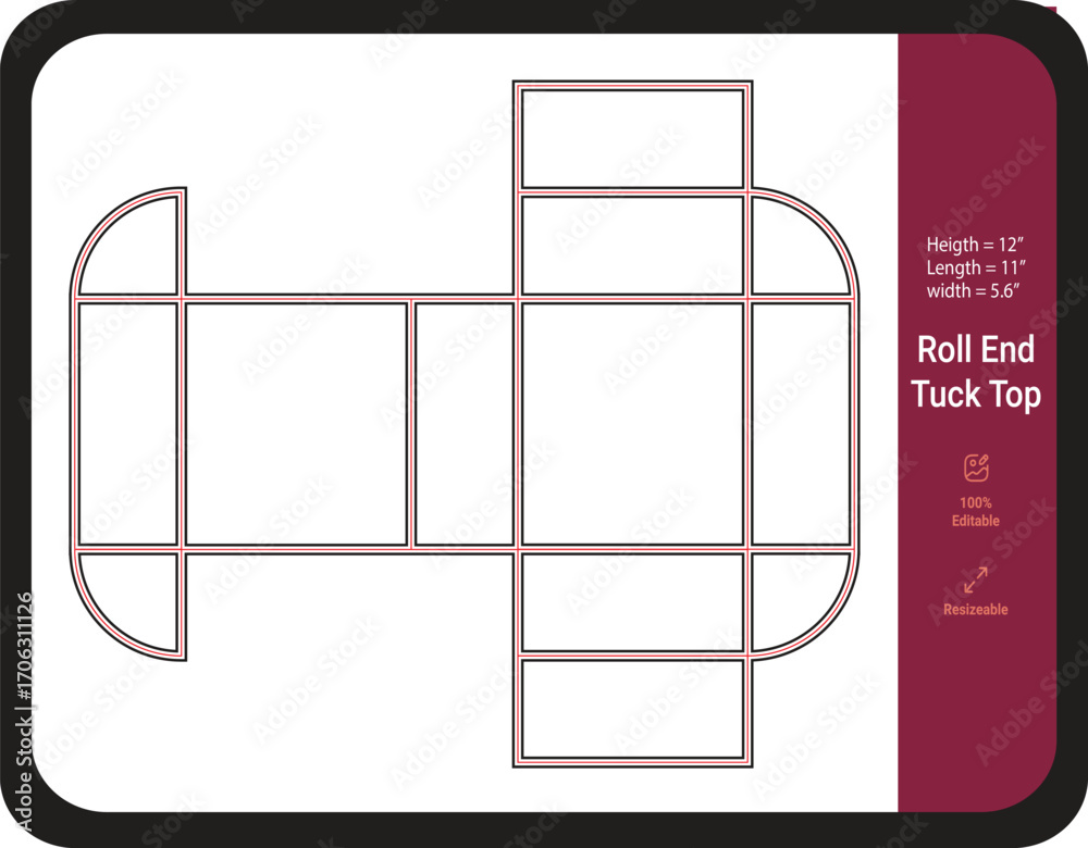 Printable Roll End Tuck Top Box DielinePrint 100% editable and ...