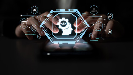 Wall Mural - ai machine learning and software development for modern technology solutions. a concept of coding, d