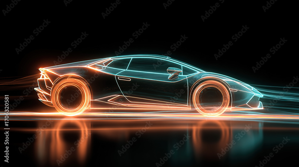 Dynamic Car with Neon Lines
