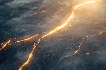 Wall Mural - glowing golden cracks on a dark, textured surface, resembling energy or a celestial phenomenon.