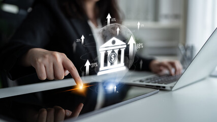 Wall Mural - Digital banking innovation integrates finance and technology to enhance online banking, mobile services, and fintech for seamless financial experiences. Latch