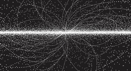 Abstract particle array on black background creating energy flow pattern