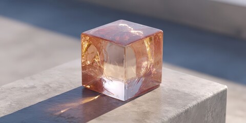 Pastel Glass Cube on Abstract Platform for Modern Design Concepts