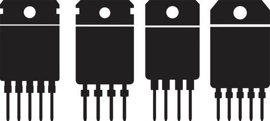 Four identical electronic component silhouettes in a row silhouette