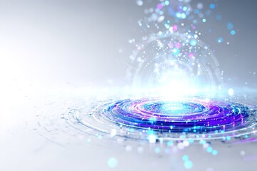 Wall Mural - Vibrant light patterns and swirling particles create a mesmerizing digital atmosphere in a futuristic setting