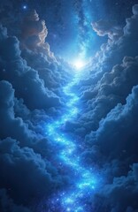 Wall Mural - dreamy celestial pathway glows with blue light through starry cosmic clouds. universe, galaxy, nebul