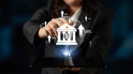 Wall Mural - Digital banking innovation integrates finance and technology to enhance online banking, mobile services, and fintech for seamless financial experiences. Latch