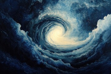 Wall Mural - a swirling vortex of deep blue and white, resembling a cosmic ocean wave.