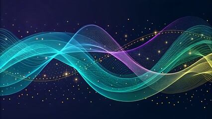 Abstract Wavy Lines with Glowing Particles wave flowing