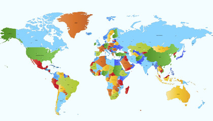 Naklejka na meble World map. Color modern vector map. Silhouette map.