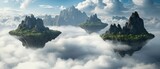 Floating islands above the clouds fantasy landscape