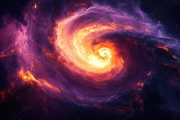 Wall Mural - fiery cosmic swirl, nebula in shades of purple and orange, swirling energy in space.