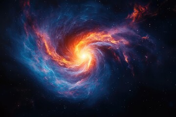 Wall Mural - a swirling cosmic nebula, fiery orange and cool blue hues blend in a mesmerizing celestial dance.