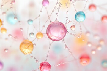 Wall Mural - colorful water droplets interconnected like a neural network, creating an abstract and dreamy image.