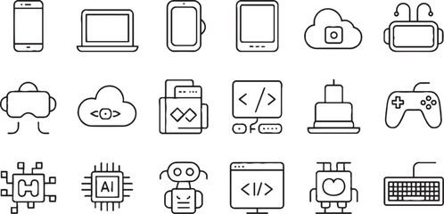 Technology icons digital devices cloud computing artificial intelligence and gaming vector