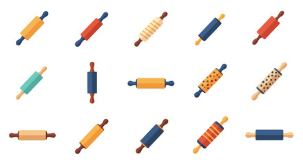 Collection of Colorful Rolling Pins with Various Patterns and Designs.