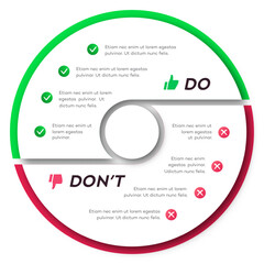 Wall Mural - Circle chart infographic template do dont modern style for presentation, start up project, business strategy, theory basic operation, logic analysis. Venn diagram vector 10 eps