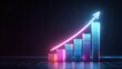 © Vexel - Neon Growth Chart - Ascending Bars with Glowing Arrow, Dark Background, Success Concept.