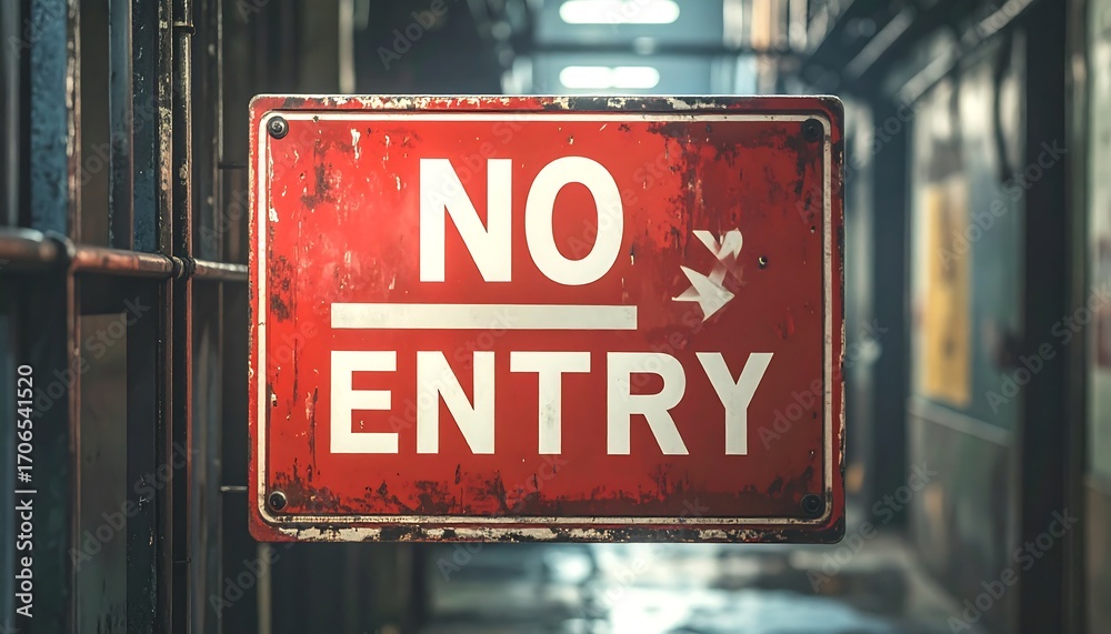 Red Enttry Sign Rusty red sign prohibiting entry in an industrial setting Stock Photo ...