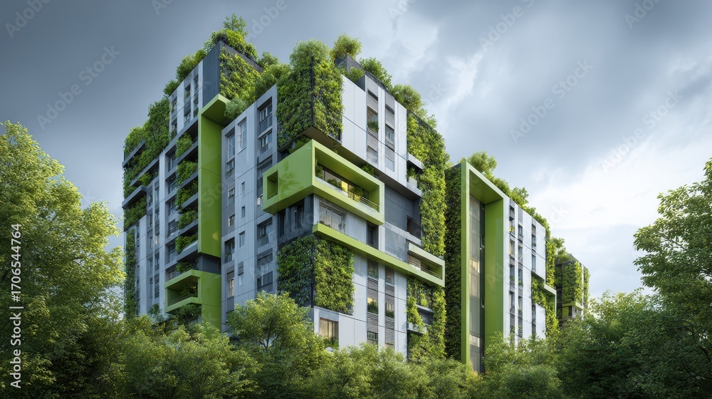 Futuristic Biophilic Architecture - A Modern Green Building with Lush ...