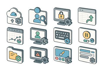 Technology, software 3d icon set. cloud, network security icons 3d collection