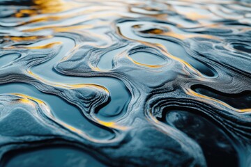 Wall Mural - Abstract image of swirling, textured patterns in shades of blue and gold, resembling liquid or paint.