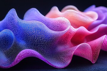 Wall Mural - Abstract, wavy, textured form with shifting hues of blue, pink, and orange