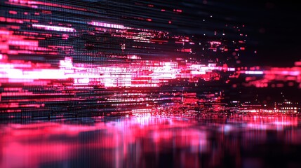 Wall Mural - Blurred, speeding red data streams, reflecting on a dark, polished surface