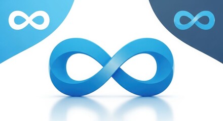 A blue infinity symbol on a white surface with two smaller infinity symbols in the background