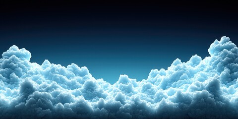 Wall Mural - Stylized fluffy, glowing clouds against a dark blue gradient sky backdrop