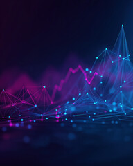 Polygon gradient tech base with translucent wireframe mesh & glowing node lines, blue-purple growth infographic style
