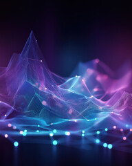 Polygon gradient tech base with translucent wireframe mesh & glowing node lines, blue-purple growth infographic style