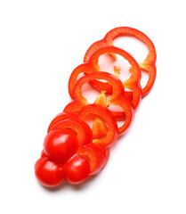 Wall Mural - slices of red bell pepper on white background