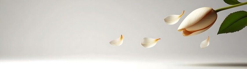 Wall Mural - Layout movement shot Delicate Flower Petals Floating Gracefully on Minimalist Background