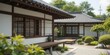 © box - Focusing on the architectural detail of a Japanese teahouse and its tranquil zen garden during summer.