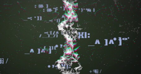 Wall Mural - Rotating vertical column showing linked nodes in digital environment, with RGB glitch effects