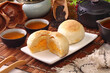 © lcc54613 - Golden moon pastry filling is made of crushed golden salted egg yolks and mung bean paste, which is very light and refreshing,is very popular in Taiwan