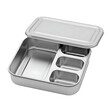 © dwi - Metal Lunchbox Rests Openly, Revealing Compartments on Transparent Background, Food Storage