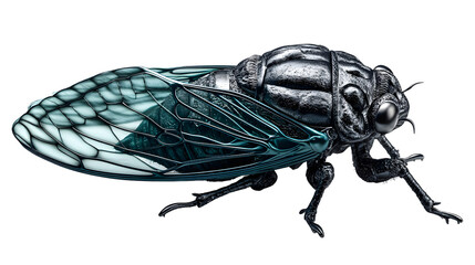 Shot displays cicada with transparent wings isolated on white