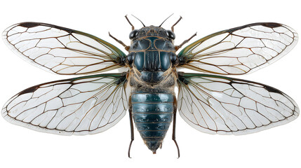 Image presents cicada with transparent wings isolated on white
